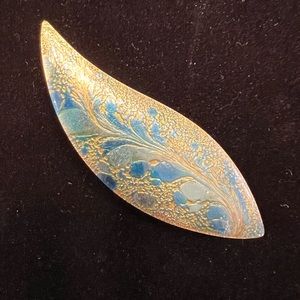 Vintage Hand Signed Enamel Copper and Blue Broach